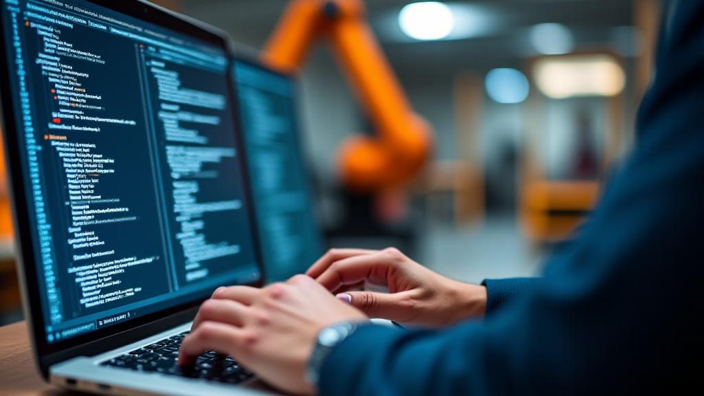Ingeniør som programmerer en spesialisert automatiseringsløsning